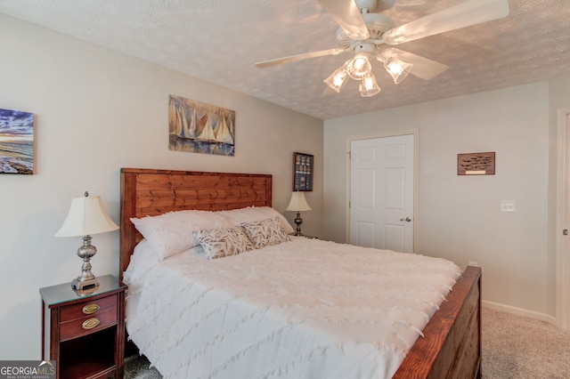253 Lakeview Bend Cir, Jefferson, GA 30549 - bedroom with carpet flooring, a textured ceiling, and a ceiling fan