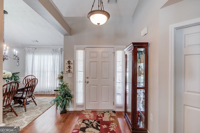 253 Lakeview Bend Cir, Jefferson, GA 30549 - foyer featuring wood finished floors and a chandelier
