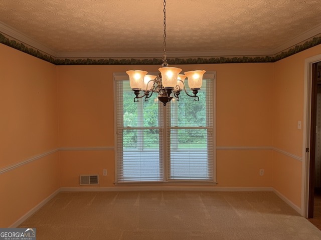 25 Darcee Ct, Lawrenceville, GA 30046 - unfurnished dining area featuring a chandelier, carpet floors, a textured ceiling, and crown molding