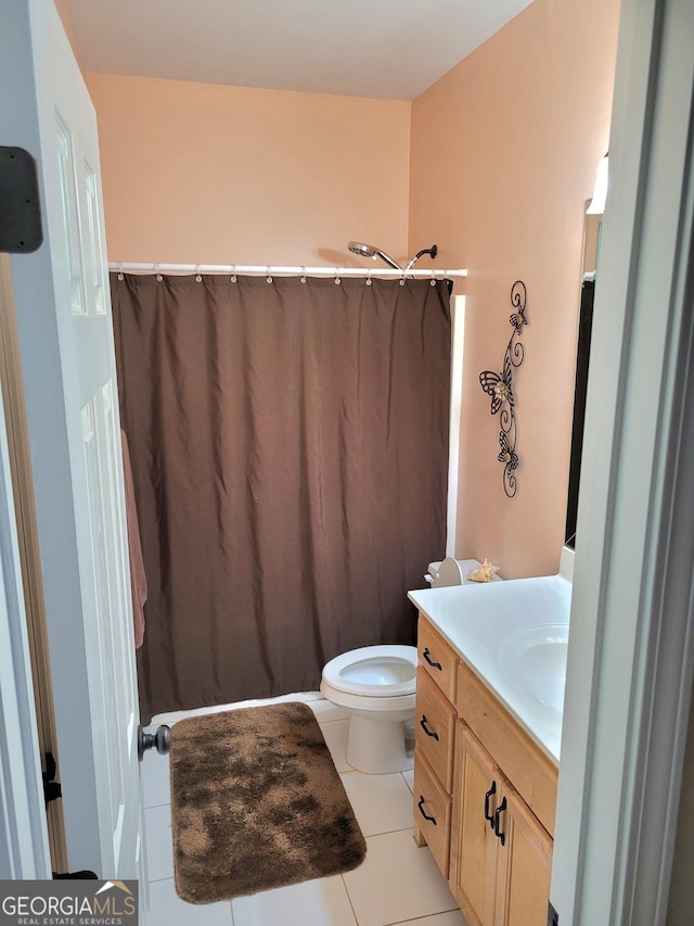 223 Overland Trl, Mcdonough, GA 30252 - bathroom featuring vanity, tile patterned flooring, and a shower with curtain