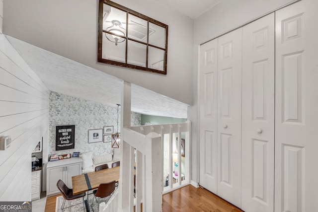 2716 Meadow Ridge Dr NW, Duluth, GA 30096 - stairway with wood finished floors and vaulted ceiling