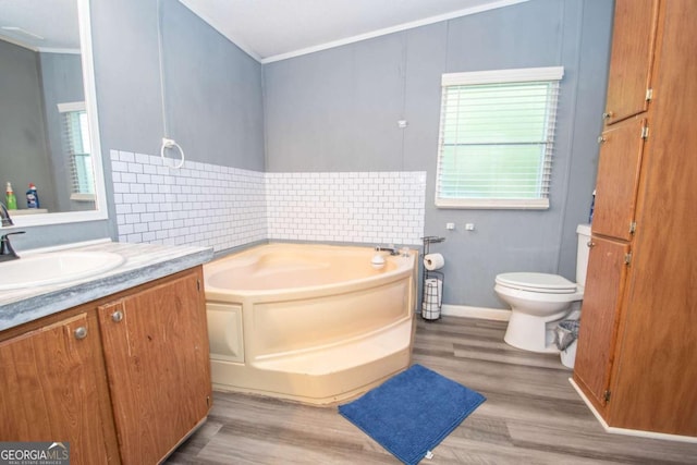 381 Jim Turner Rd, West Point, GA 31833 - bathroom featuring a bath, vanity, wood finished floors, and crown molding