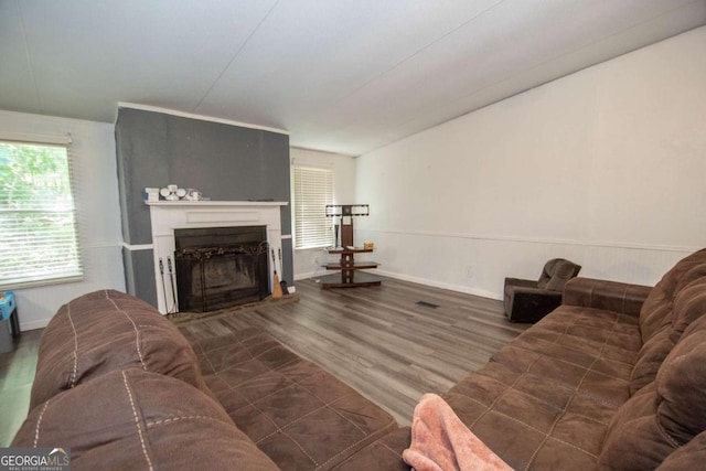 381 Jim Turner Rd, West Point, GA 31833 - living room featuring wood finished floors and a fireplace with raised hearth