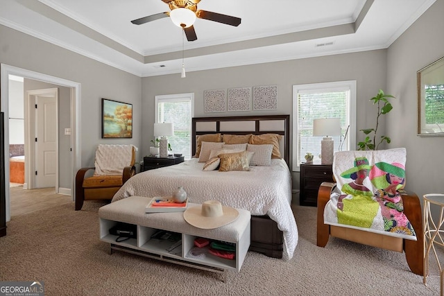 348 Willow Pointe Dr, Lagrange, GA 30240 - bedroom featuring a raised ceiling, carpet floors, multiple windows, and ornamental molding