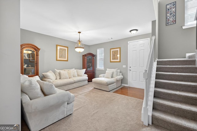 6131 Sparkling Cove Ln, Buford, GA 30518 - carpeted living room with stairway
