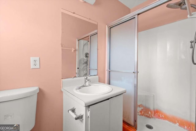 1799 Harmony Rd, Powder Springs, GA 30127 - bathroom featuring a shower stall, vanity, and ceiling fan