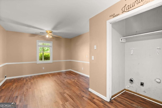 1799 Harmony Rd, Powder Springs, GA 30127 - laundry area with ceiling fan, wood finished floors, and hookup for an electric dryer