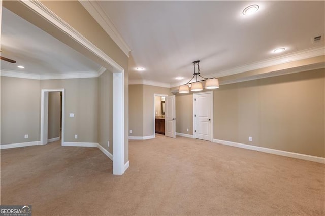 6186 Talmadge Run NW, Acworth, GA 30101 - unfurnished room featuring light carpet, ornamental molding, and recessed lighting