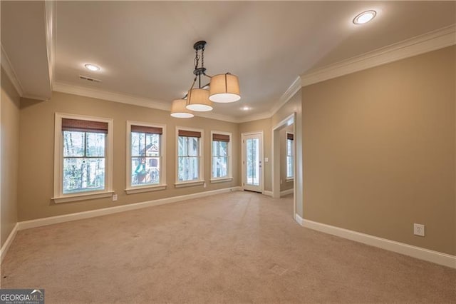 6186 Talmadge Run NW, Acworth, GA 30101 - spare room featuring healthy amount of natural light, ornamental molding, light carpet, and recessed lighting