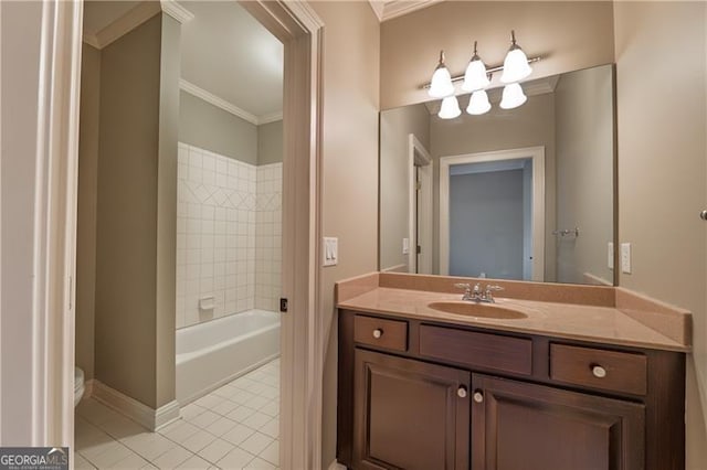 6186 Talmadge Run NW, Acworth, GA 30101 - full bath with crown molding, tile patterned floors, vanity, and bathtub / shower combination