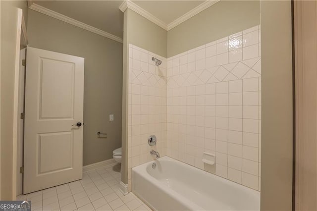 6186 Talmadge Run NW, Acworth, GA 30101 - full bath featuring tile patterned floors, bathtub / shower combination, and ornamental molding