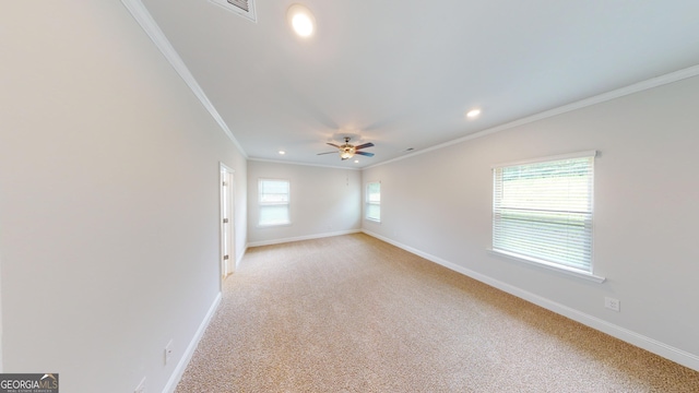 458 Southern Oaks Dr, Macon, GA 31216 - unfurnished room featuring ornamental molding, recessed lighting, light carpet, and ceiling fan