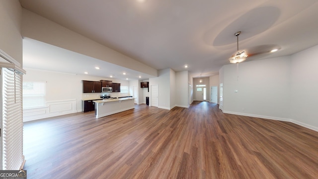 458 Southern Oaks Dr, Macon, GA 31216 - unfurnished living room with dark wood finished floors, recessed lighting, and ceiling fan