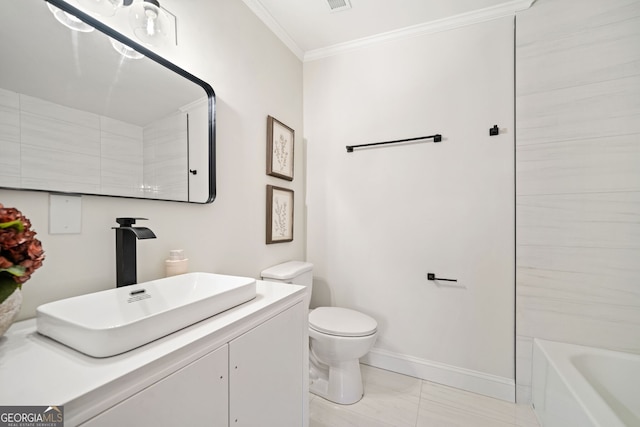 1891 W Forrest Ave, Atlanta, GA 30344 - bathroom featuring crown molding, vanity, and marble finish floors