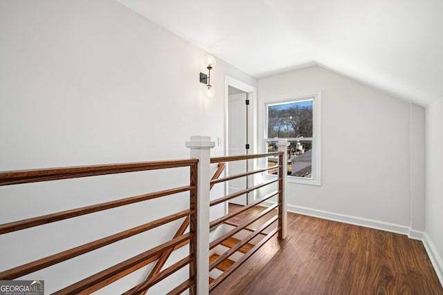1891 W Forrest Ave, Atlanta, GA 30344 - corridor with an upstairs landing, wood finished floors, and vaulted ceiling