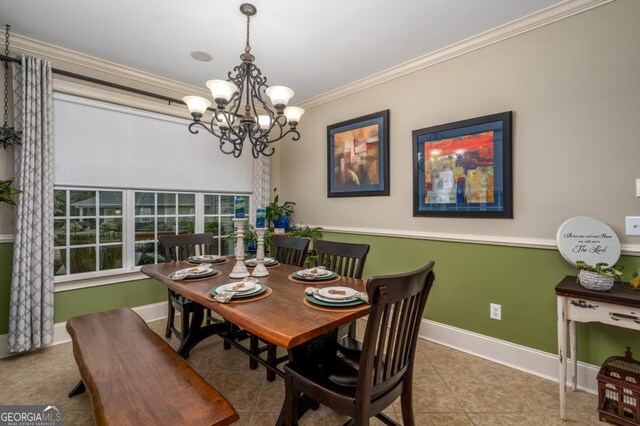 1421 Jack Malcom Rd, Madison, GA 30650 - tiled dining room with a chandelier and crown molding