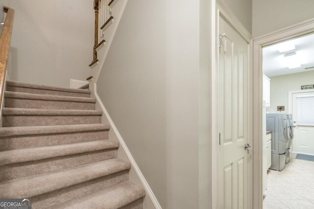 1421 Jack Malcom Rd, Madison, GA 30650 - stairs with washer and dryer and tile patterned floors