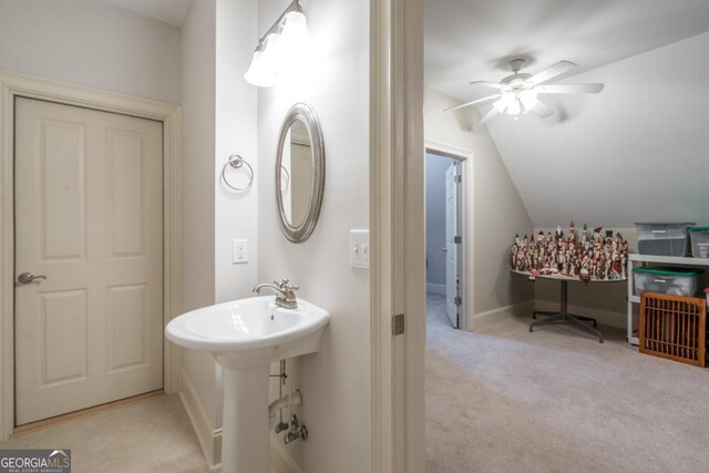 1421 Jack Malcom Rd, Madison, GA 30650 - bathroom featuring ceiling fan and vaulted ceiling