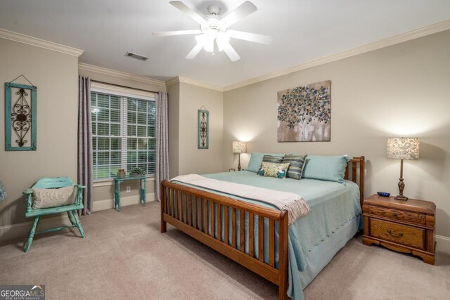 1421 Jack Malcom Rd, Madison, GA 30650 - carpeted bedroom featuring crown molding and a ceiling fan