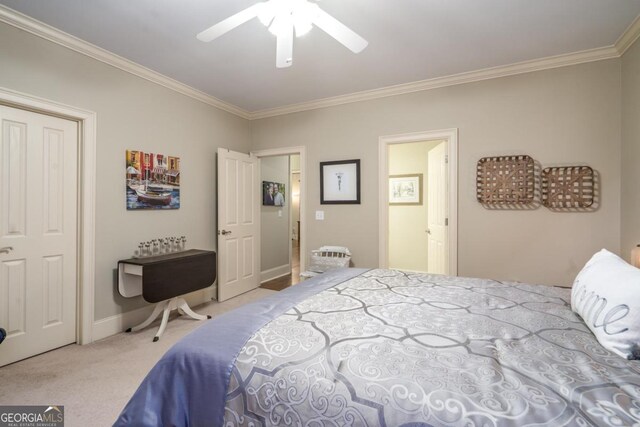 1421 Jack Malcom Rd, Madison, GA 30650 - bedroom with ornamental molding, carpet flooring, and ceiling fan