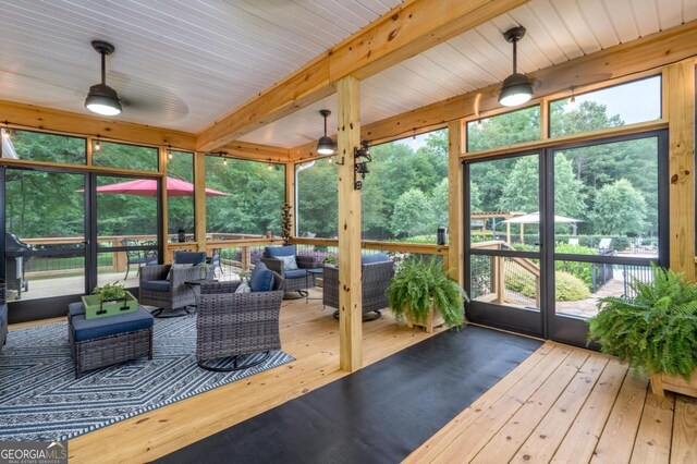 1421 Jack Malcom Rd, Madison, GA 30650 - sunroom / solarium with an outdoor living space, beamed ceiling, and plenty of natural light