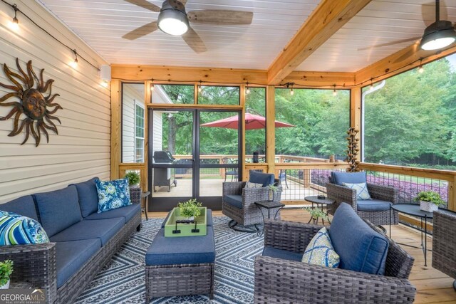 1421 Jack Malcom Rd, Madison, GA 30650 - sunroom with an outdoor living space and a ceiling fan