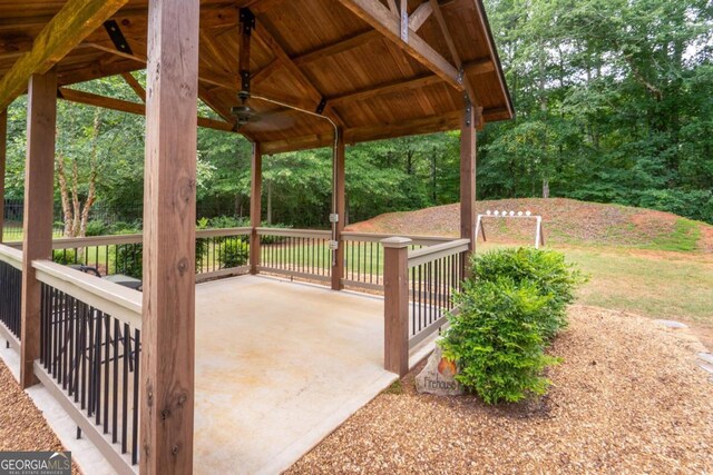 1421 Jack Malcom Rd, Madison, GA 30650 - wooden deck with a ceiling fan and a gazebo