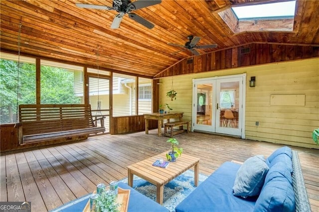 9685 Cone Ct, Roswell, GA 30075 - sunroom with french doors, lofted ceiling, healthy amount of natural light, and a skylight