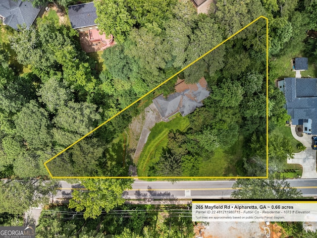 265 Mayfield Rd, Alpharetta, GA 30009 - aerial view of residential area with property parcel outlined