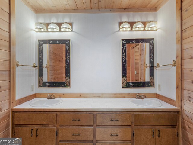 210 Roberts Point Rd, Jackson, GA 30233 - bathroom with double vanity and wooden ceiling