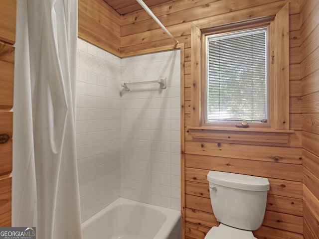 210 Roberts Point Rd, Jackson, GA 30233 - bathroom featuring shower / tub combo and wooden walls