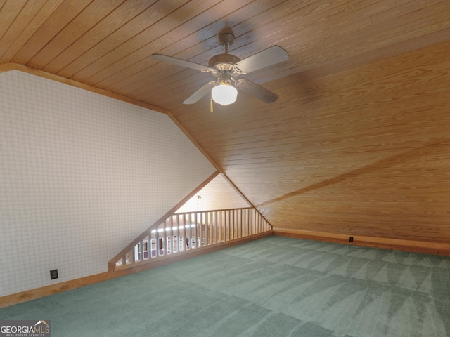 210 Roberts Point Rd, Jackson, GA 30233 - additional living space featuring wood ceiling, a ceiling fan, vaulted ceiling, carpet flooring, and wallpapered walls