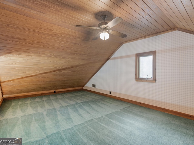 210 Roberts Point Rd, Jackson, GA 30233 - bonus room featuring wooden ceiling, vaulted ceiling, carpet flooring, a ceiling fan, and wallpapered walls
