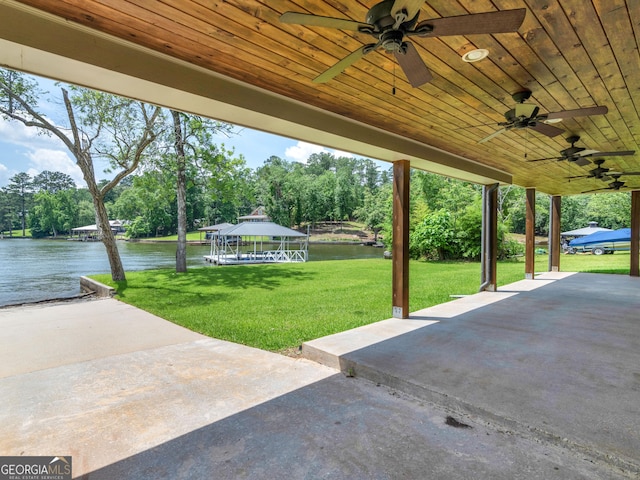 210 Roberts Point Rd, Jackson, GA 30233 - view of patio featuring a water view, a ceiling fan, and a gazebo