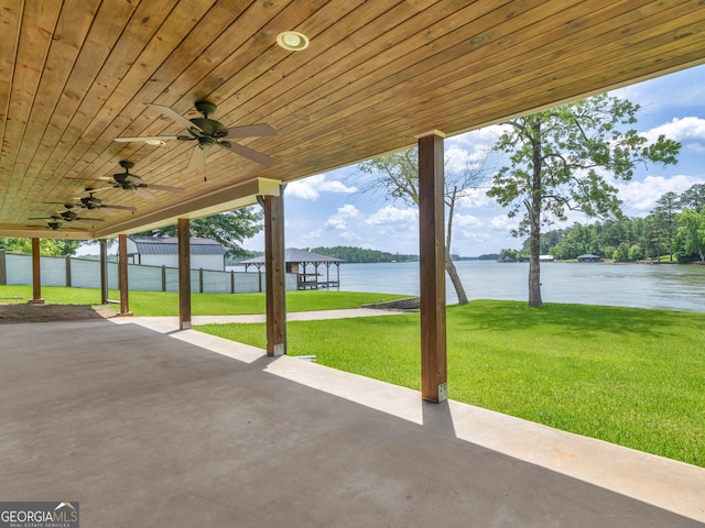 210 Roberts Point Rd, Jackson, GA 30233 - view of patio / terrace featuring a water view and ceiling fan