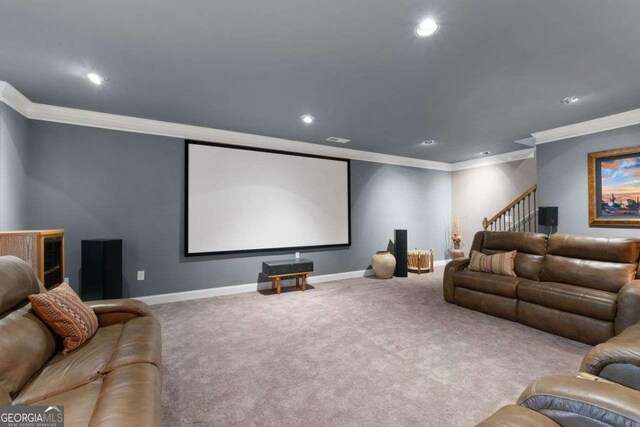 7430 Ramsgate Ct, Cumming, GA 30040 - carpeted cinema featuring crown molding and recessed lighting