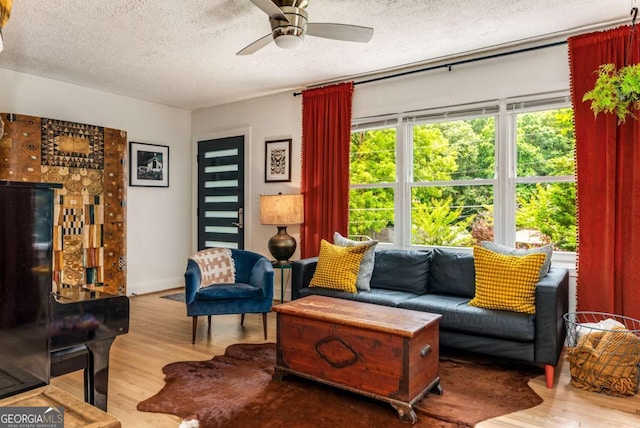 2468 Fallview Ter, Atlanta, GA 30344 - living room with wood finished floors, a textured ceiling, and ceiling fan
