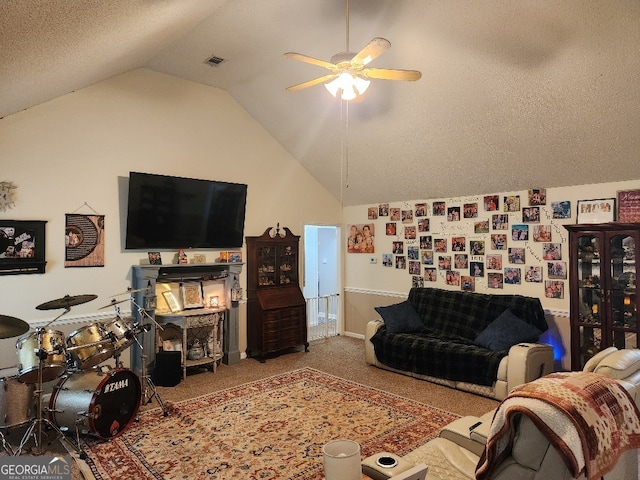 115 Settlers Trl, Warner Robins, GA 31088 - carpeted living area featuring vaulted ceiling and a ceiling fan