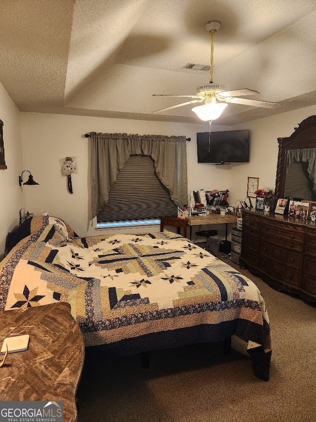 115 Settlers Trl, Warner Robins, GA 31088 - carpeted bedroom featuring a textured ceiling and a ceiling fan
