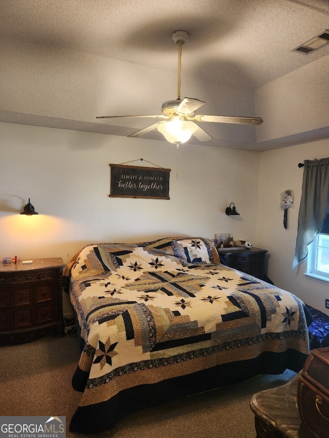115 Settlers Trl, Warner Robins, GA 31088 - carpeted bedroom featuring ceiling fan and a textured ceiling