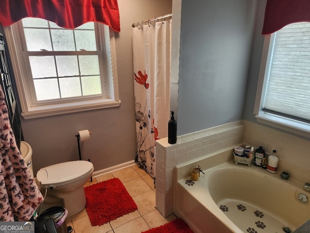 115 Settlers Trl, Warner Robins, GA 31088 - bathroom with a garden tub, tile patterned flooring, and a shower with shower curtain