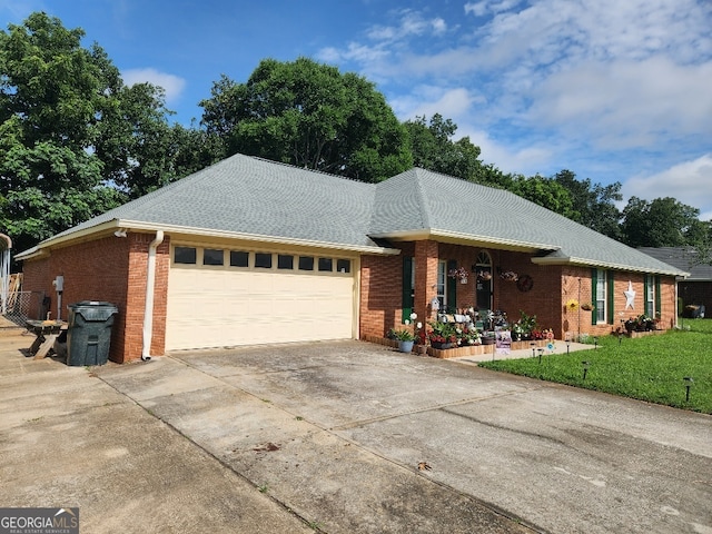 115 Settlers Trl, Warner Robins, GA 31088 - ranch-style house featuring an attached garage, concrete driveway, brick siding, a front lawn, and covered porch