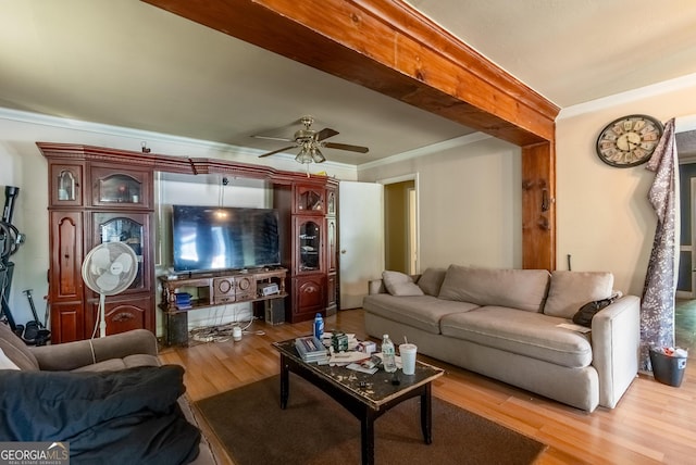1115 W 51st St, Savannah, GA 31405 - living area with wood finished floors, crown molding, and ceiling fan