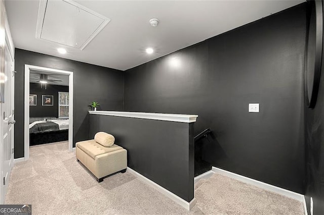 4992 Lower Elm, Atlanta, GA 30349 - hallway featuring attic access, carpet flooring, an upstairs landing, and recessed lighting