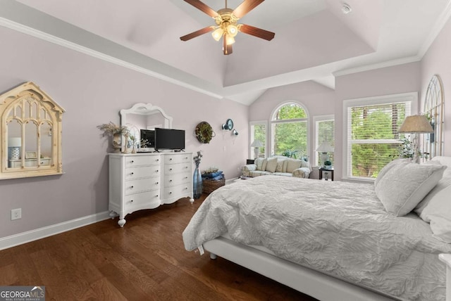 6460 Valley Crossing Way, Cumming, GA 30028 - bedroom with wood finished floors, lofted ceiling, and a ceiling fan