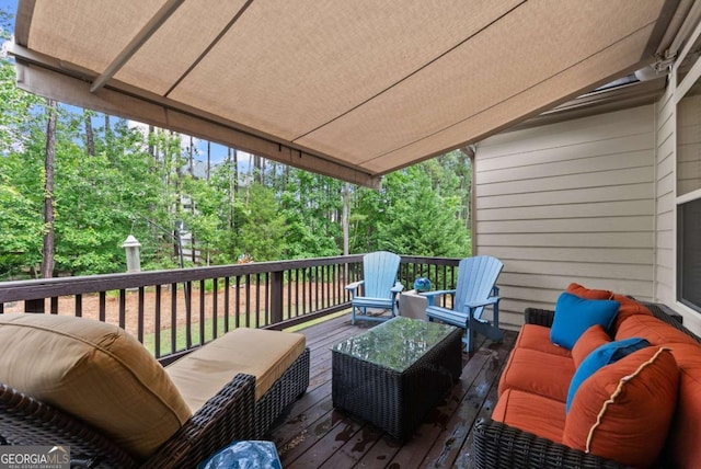 6460 Valley Crossing Way, Cumming, GA 30028 - wooden terrace featuring outdoor lounge area and view of scattered trees