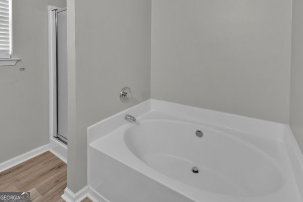 7770 Hana Ct, Jonesboro, GA 30236 - full bath featuring a garden tub, a shower stall, and wood finished floors