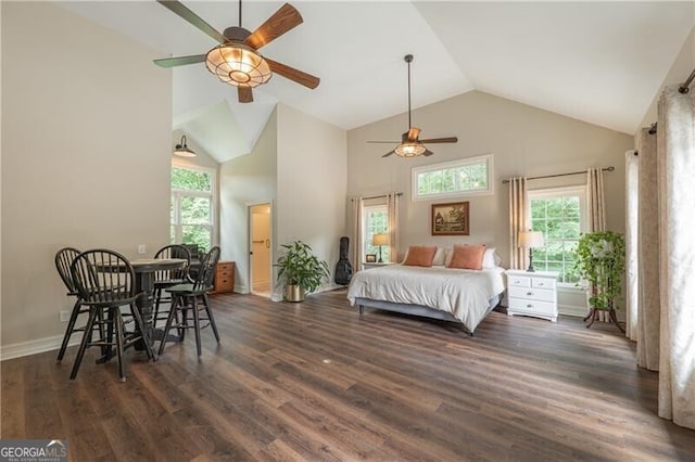 660 Glendalough Ct, Alpharetta, GA 30004 - bedroom with high vaulted ceiling and wood finished floors