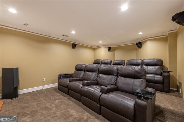 660 Glendalough Ct, Alpharetta, GA 30004 - carpeted cinema room with recessed lighting and ornamental molding