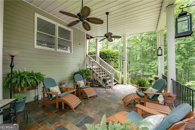 660 Glendalough Ct, Alpharetta, GA 30004 - view of patio featuring ceiling fan and stairway